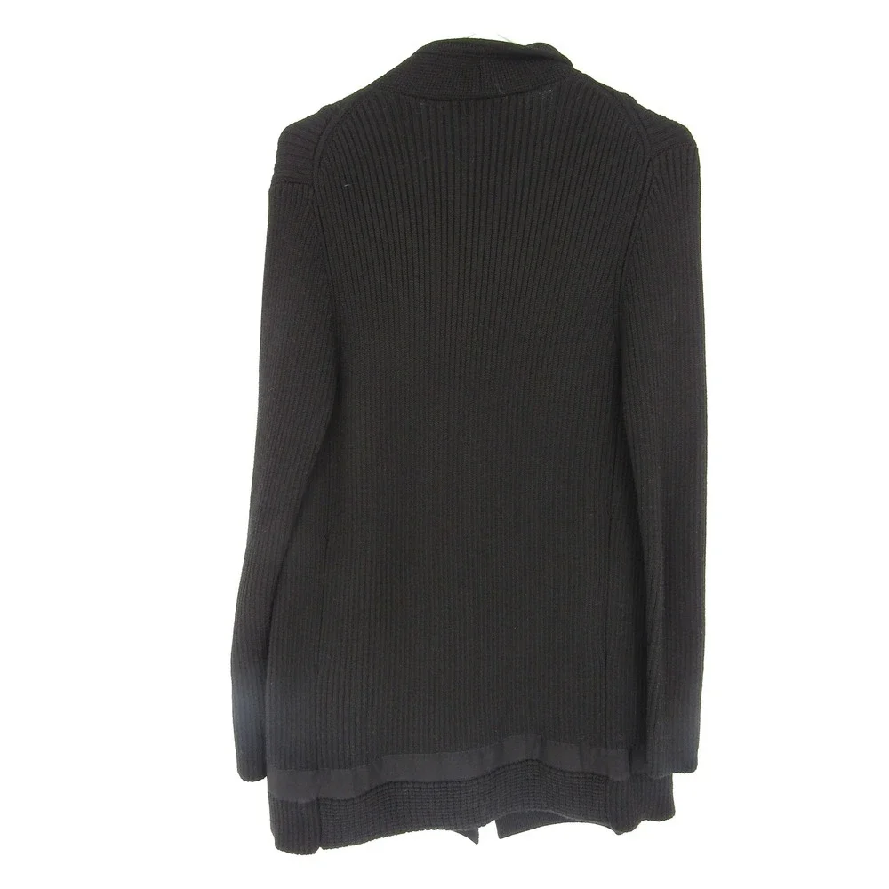 Athleta Cardigan Sweater‎ Medium Black Merino Wool Blend Asymmetric Motto Sporty